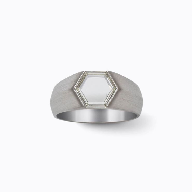 Hexagon Diamond Signet Ring